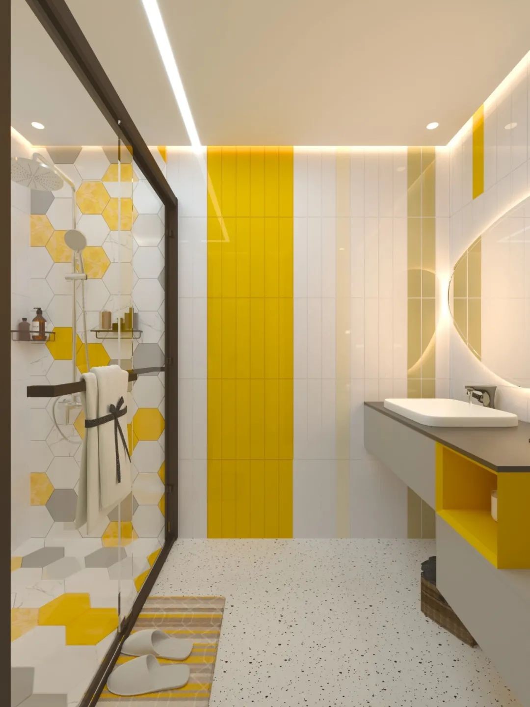 金盏黄的点缀，欧路莎卫浴让浴室清绝明媚！