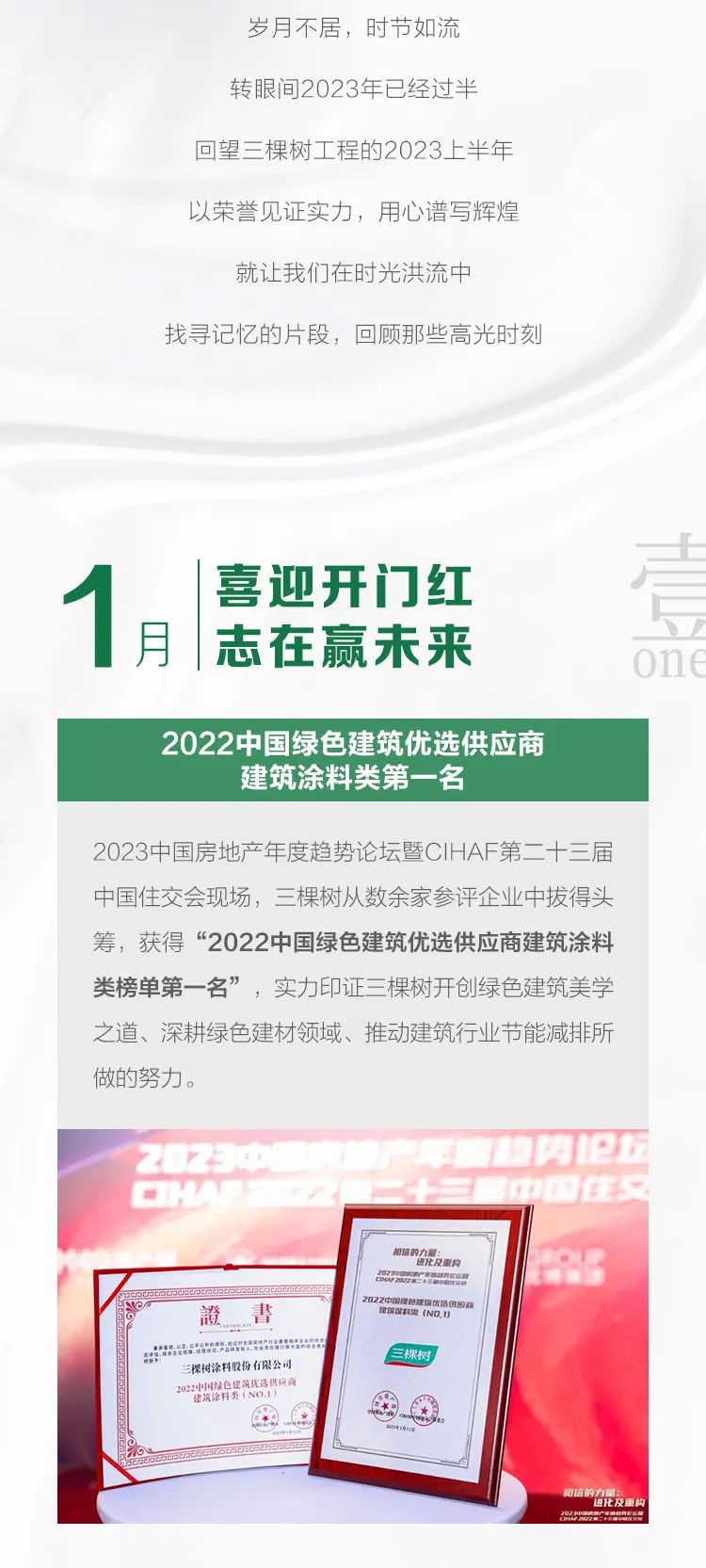 行业观察 快讯丨载誉前行 三棵树工程2023年中大事记盘点